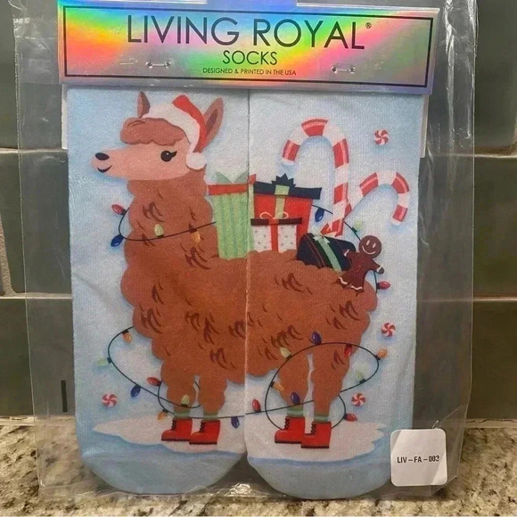 𝅺LIVING Royal Llama Hand Painted Statement Socks 🧦 🦙 NWT - Picture 2 of 6